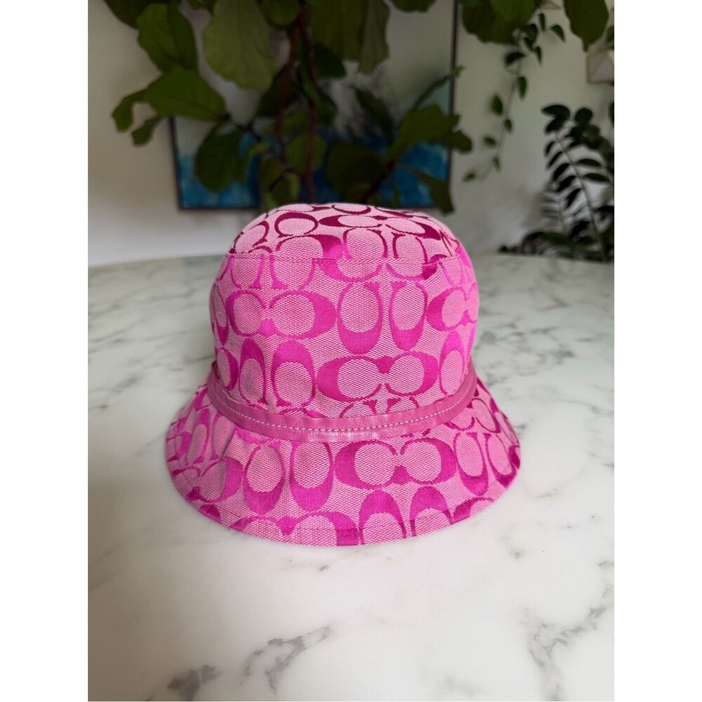 Coach Vintage Y2K Signature Jacquard Canvas Bucket Hat Magenta Hot Pink P/S